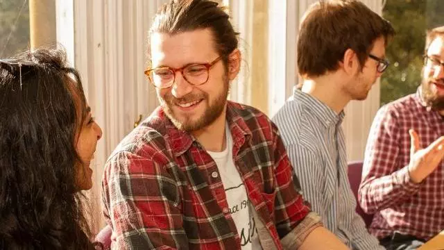 Photo fo students talking and smiling